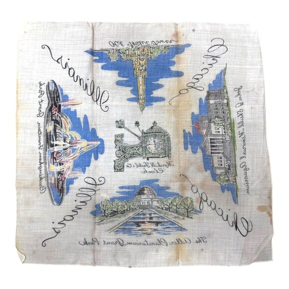 Vintage Chicago Illinois City State Landmarks RARE Souvenir Handkerchief READ - Picture 13 of 13